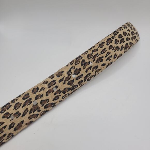 Omega Belt Medium Brown Suede Leopard Print Covered Buckle Waist Statement Boho